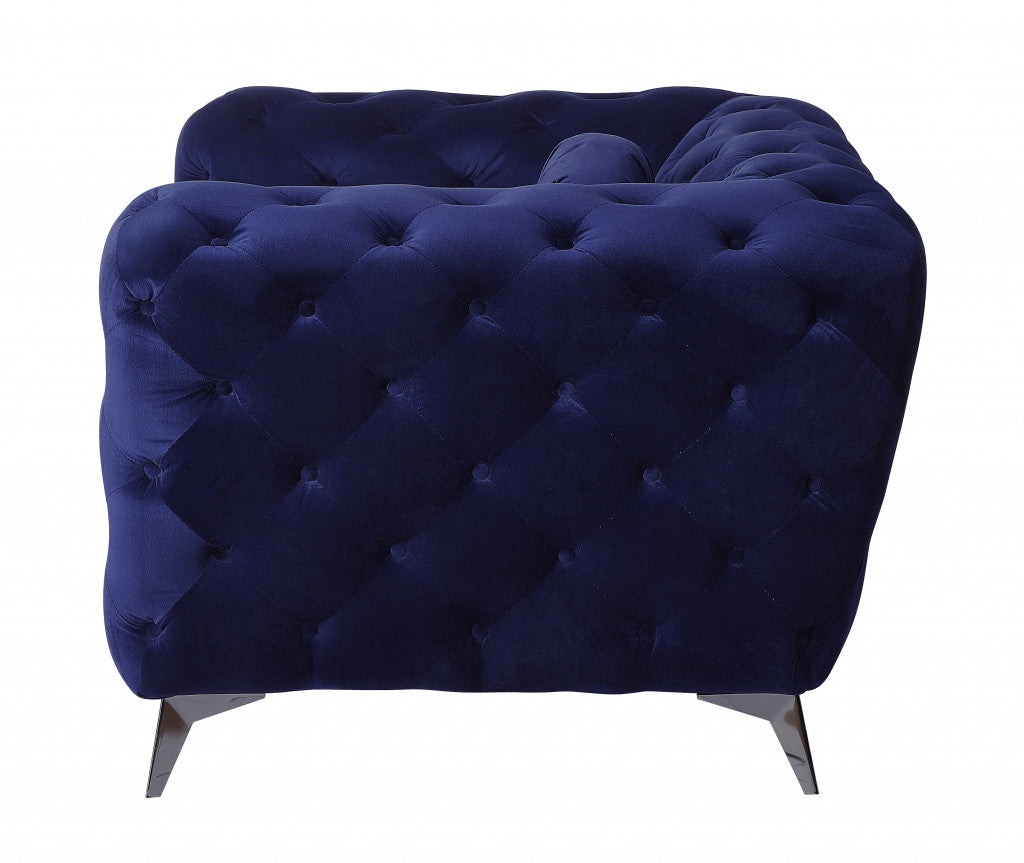 41" Blue and Black Fabric Tufted Arm Chair-2