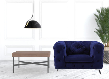 41" Blue and Black Fabric Tufted Arm Chair-4