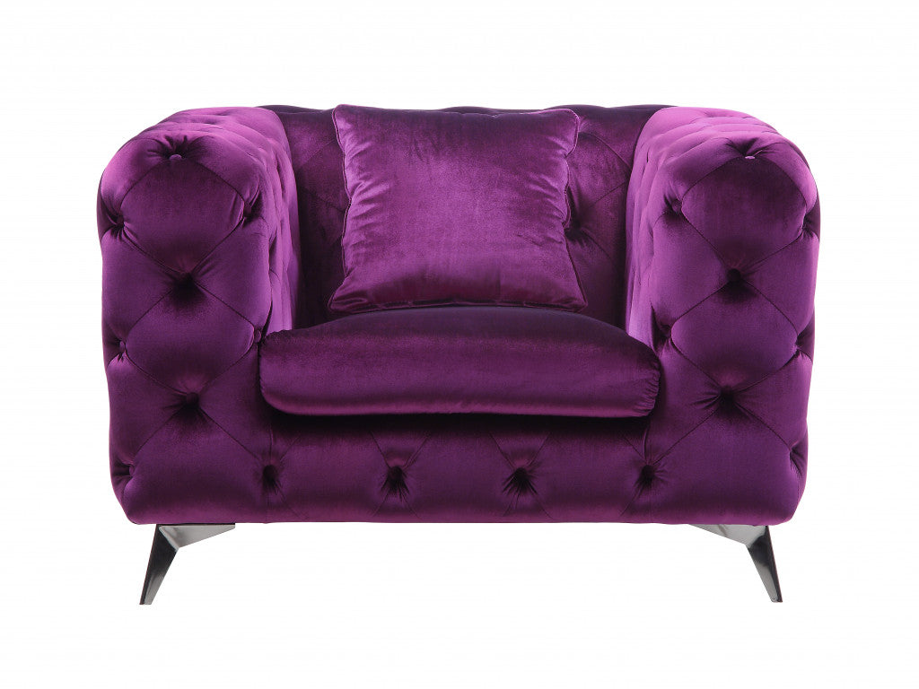 41" Purple and Black Fabric Tufted Arm Chair-1