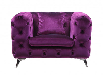 41" Purple and Black Fabric Tufted Arm Chair-1