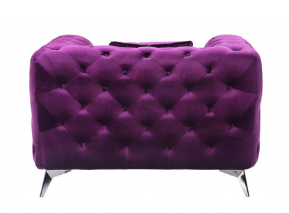 41" Purple and Black Fabric Tufted Arm Chair-2