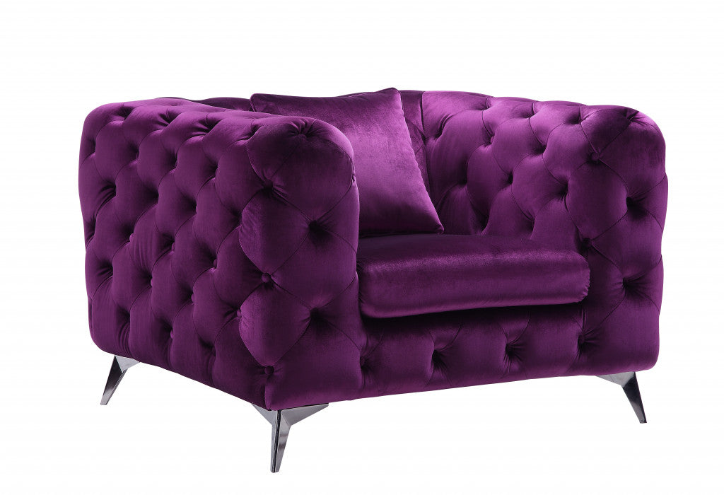 41" Purple and Black Fabric Tufted Arm Chair-3
