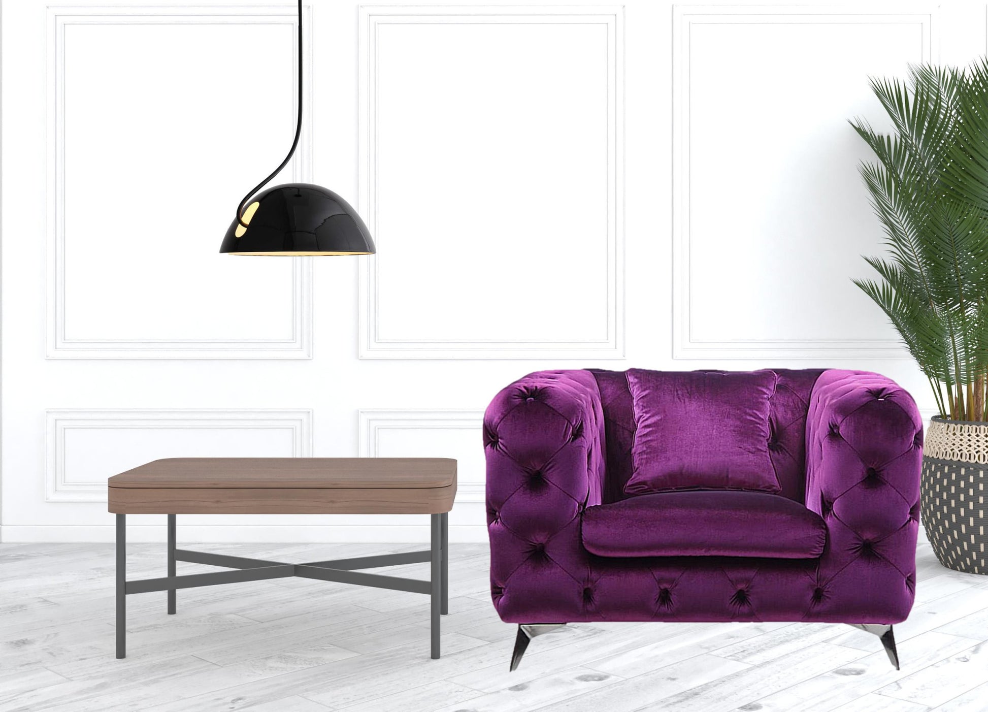 41" Purple and Black Fabric Tufted Arm Chair-4