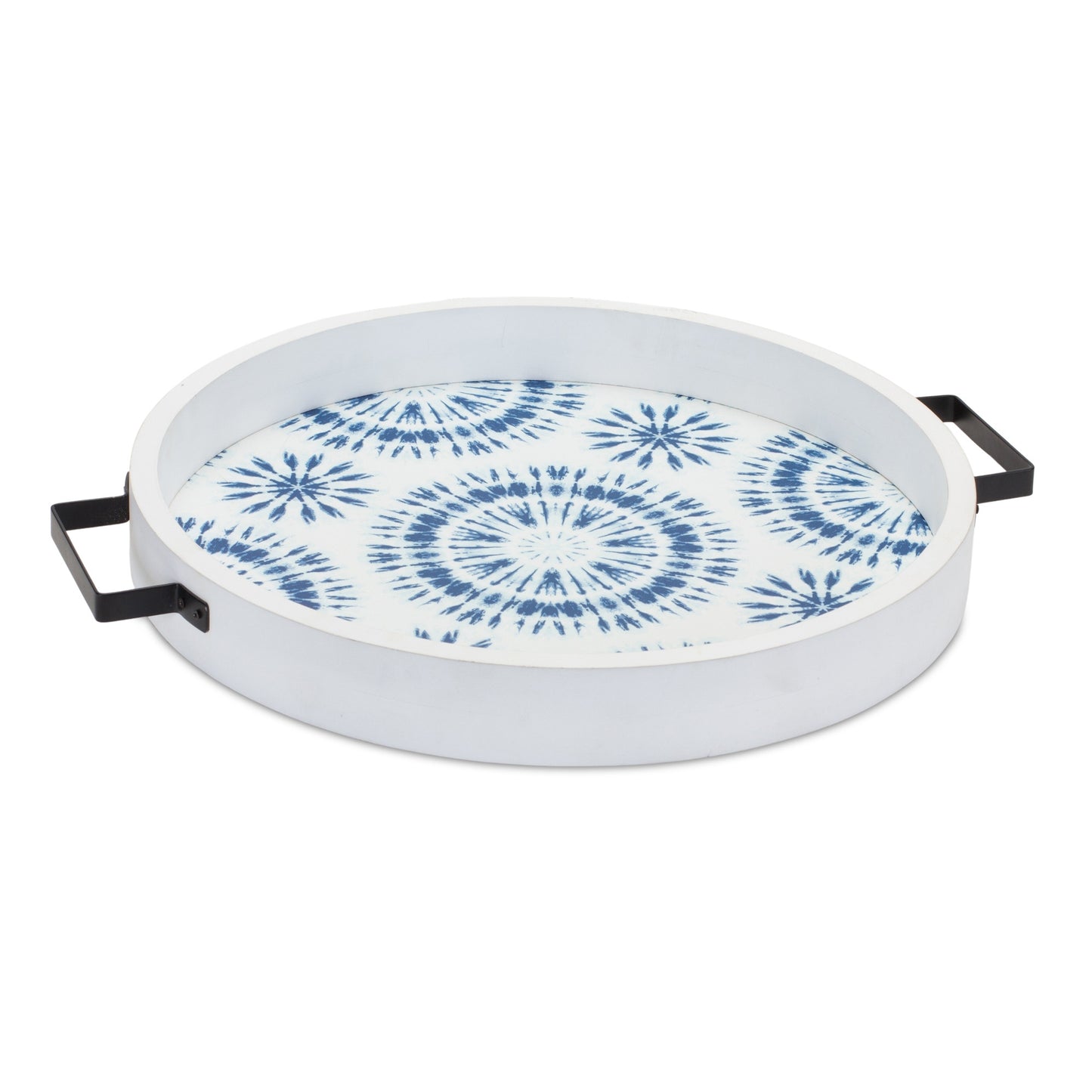 Set of Two Blue Round Solid Wood Vanity Tray With Handles-1