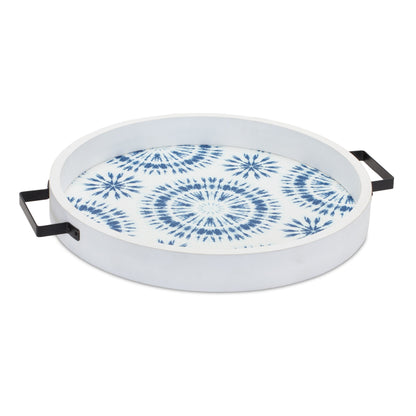 Set of Two Blue Round Solid Wood Vanity Tray With Handles-1