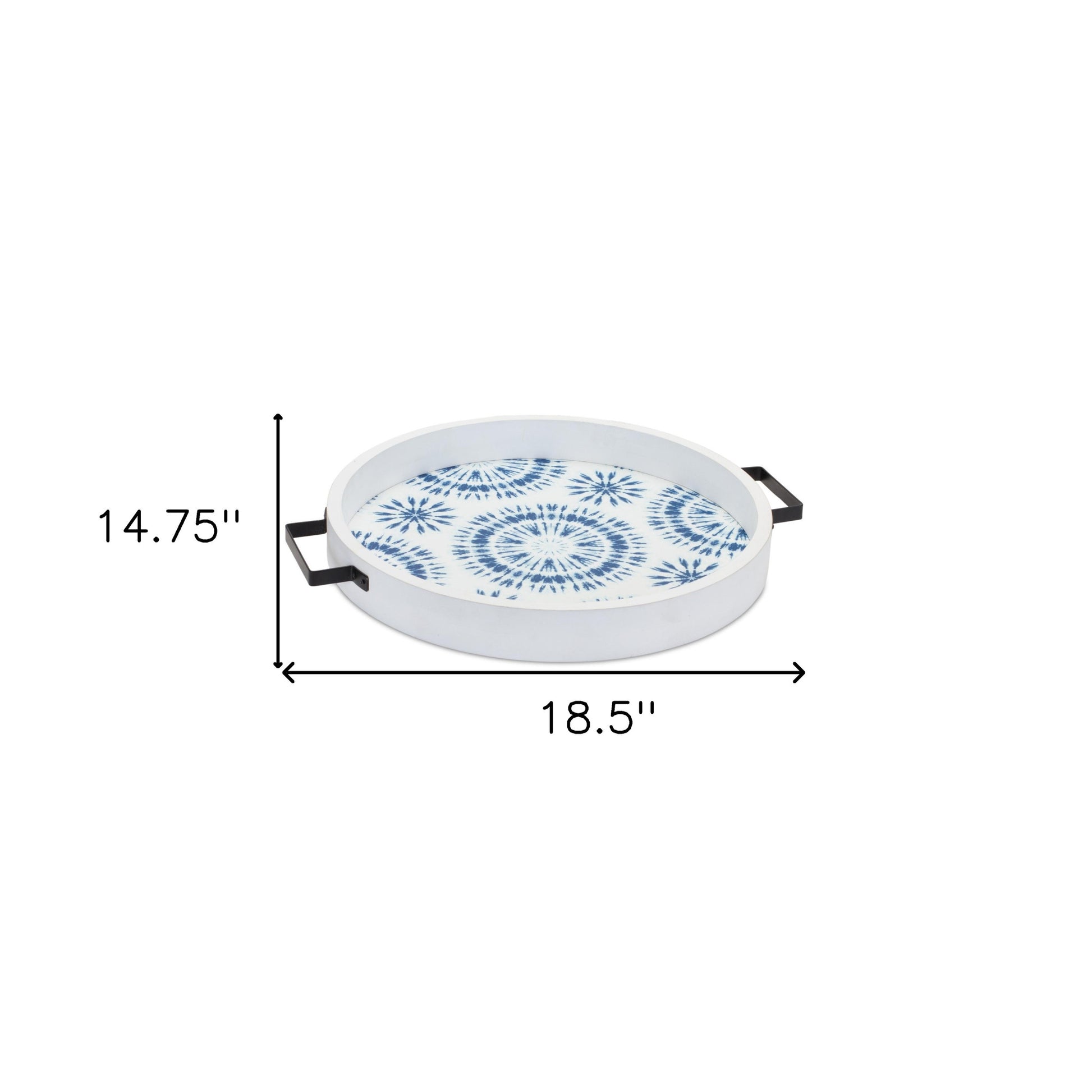 Set of Two Blue Round Solid Wood Vanity Tray With Handles-5