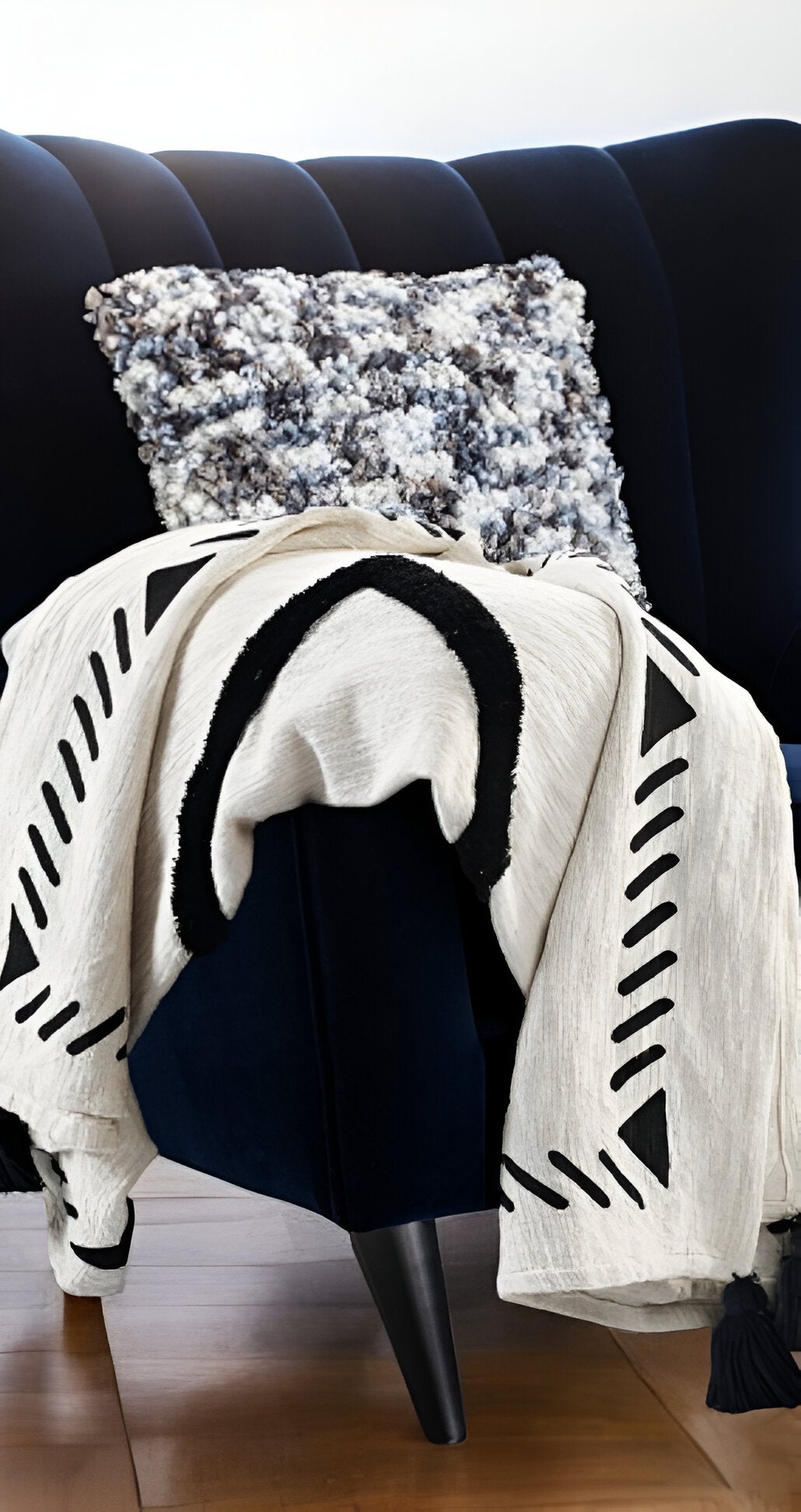 50" X 60" Black and White Woven Cotton Geometric Throw Blanket with Tassels-1