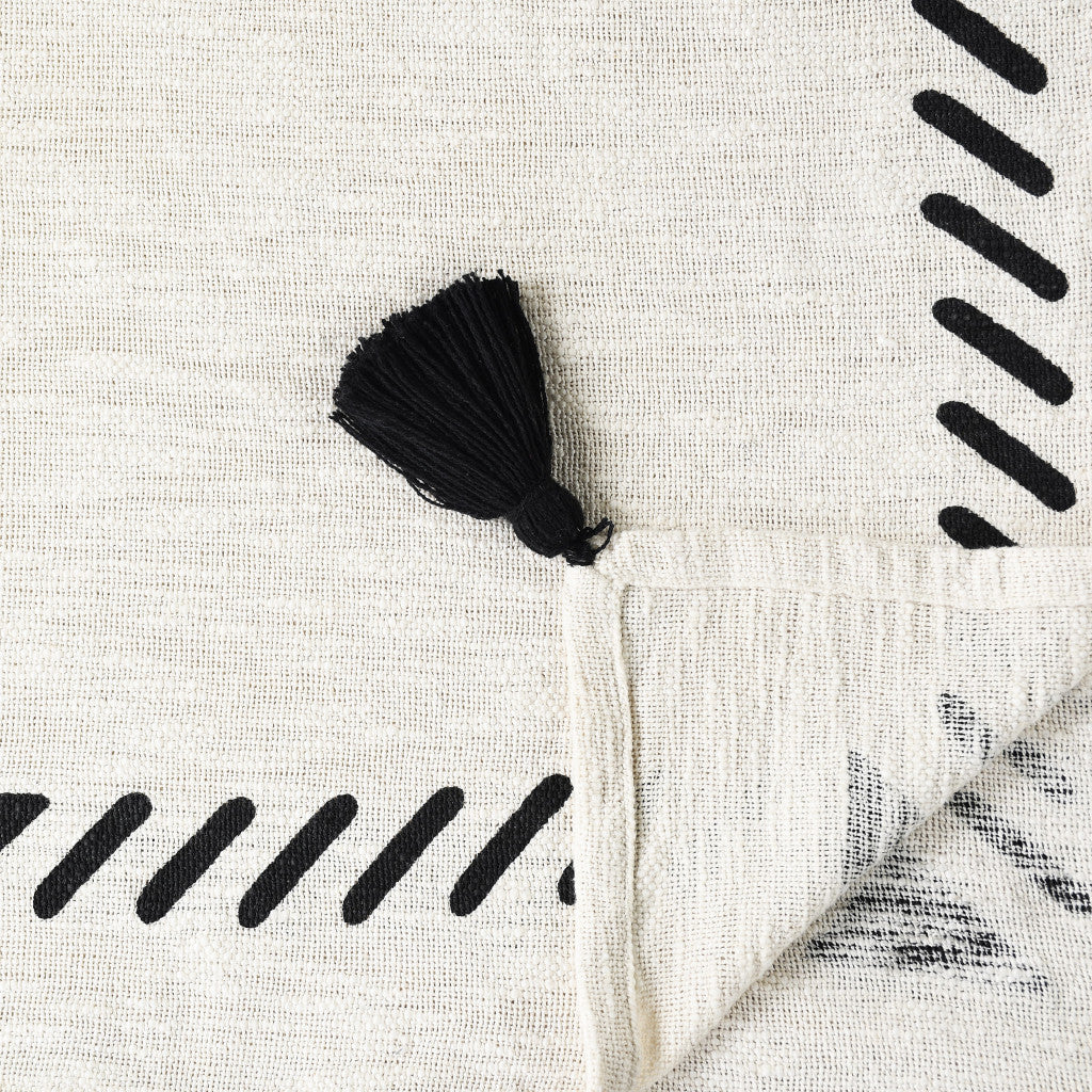 50" X 60" Black and White Woven Cotton Geometric Throw Blanket with Tassels-8
