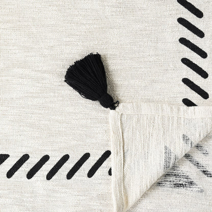 50" X 60" Black and White Woven Cotton Geometric Throw Blanket with Tassels-8