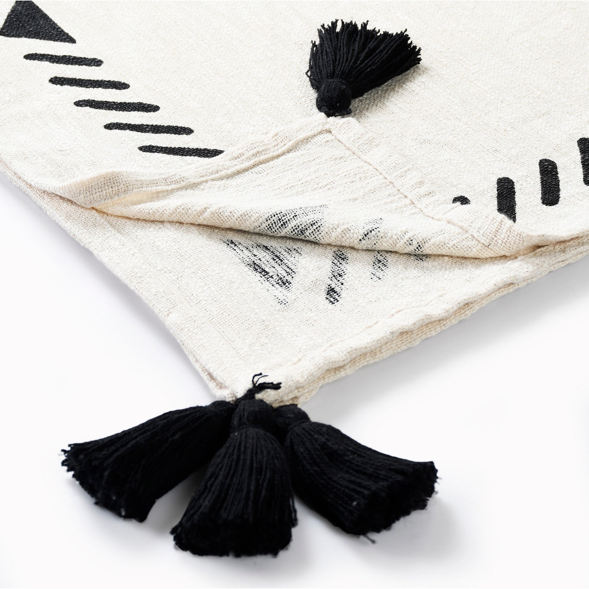 50" X 60" Black and White Woven Cotton Geometric Throw Blanket with Tassels-5