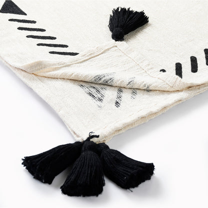 50" X 60" Black and White Woven Cotton Geometric Throw Blanket with Tassels-5