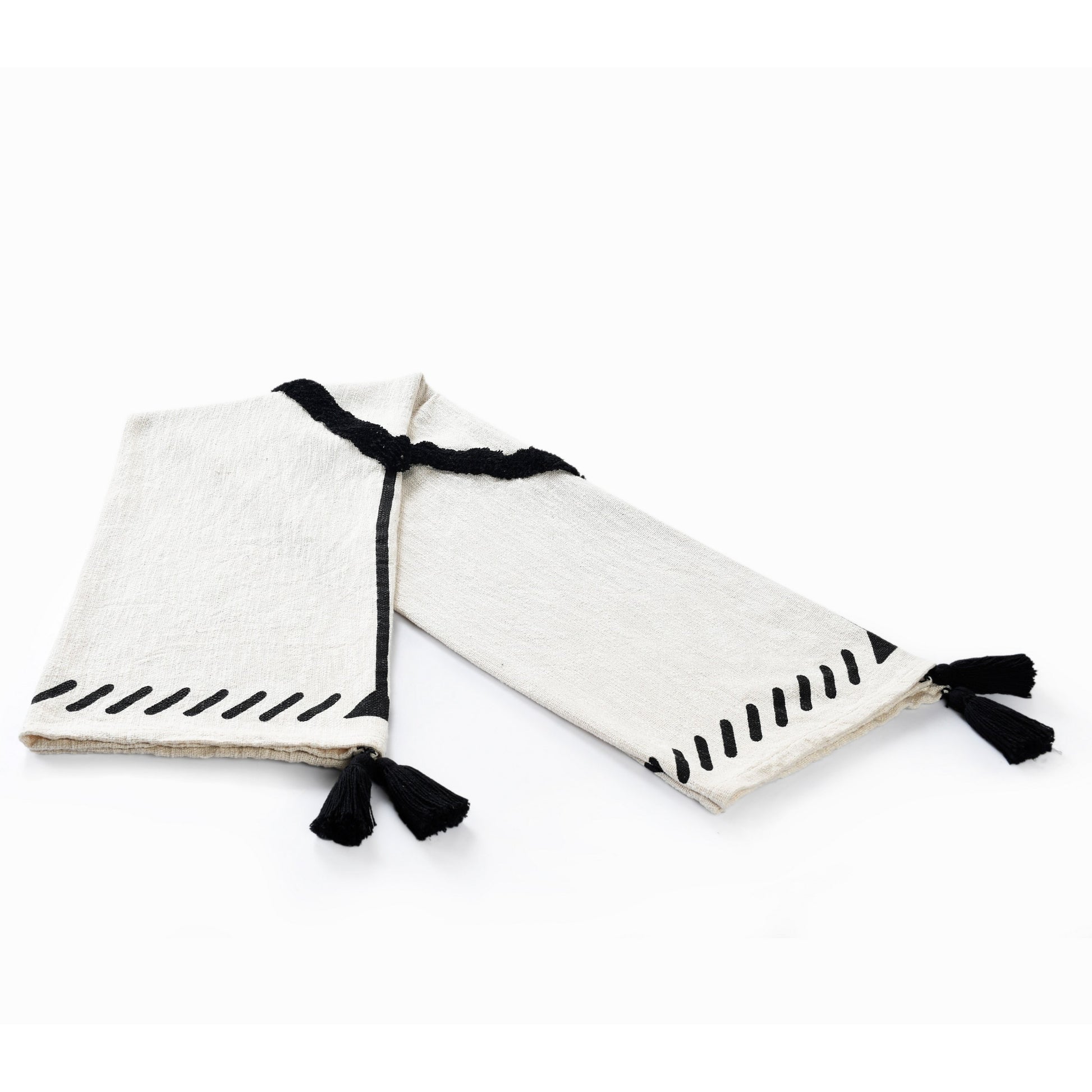 50" X 60" Black and White Woven Cotton Geometric Throw Blanket with Tassels-3