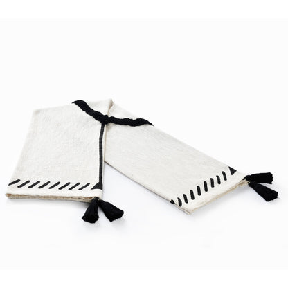 50" X 60" Black and White Woven Cotton Geometric Throw Blanket with Tassels-3