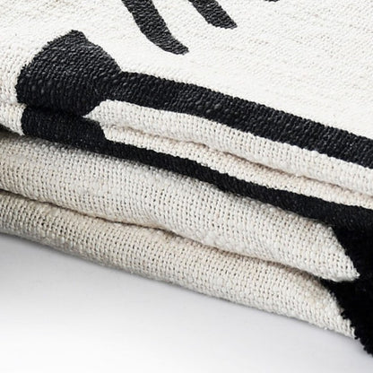 50" X 60" Black and White Woven Cotton Geometric Throw Blanket with Tassels-7