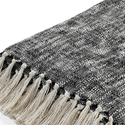 50" X 60" Black and White Woven Cotton Throw Blanket with Fringe-7