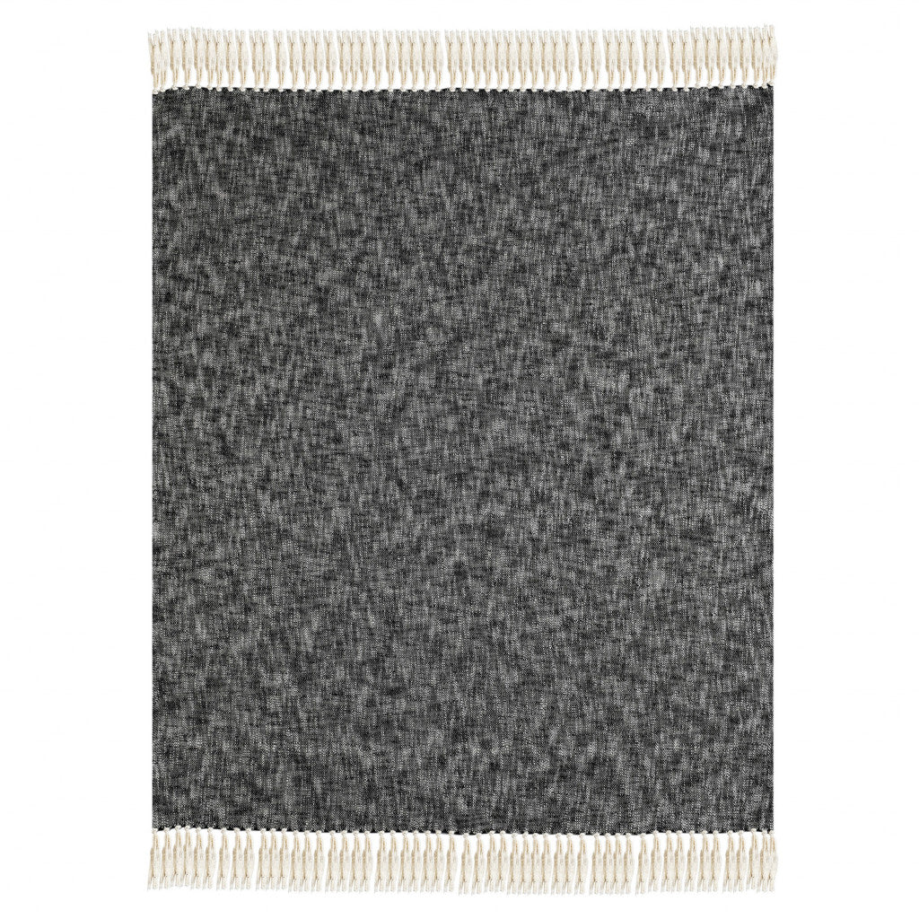 50" X 60" Black and White Woven Cotton Throw Blanket with Fringe-3