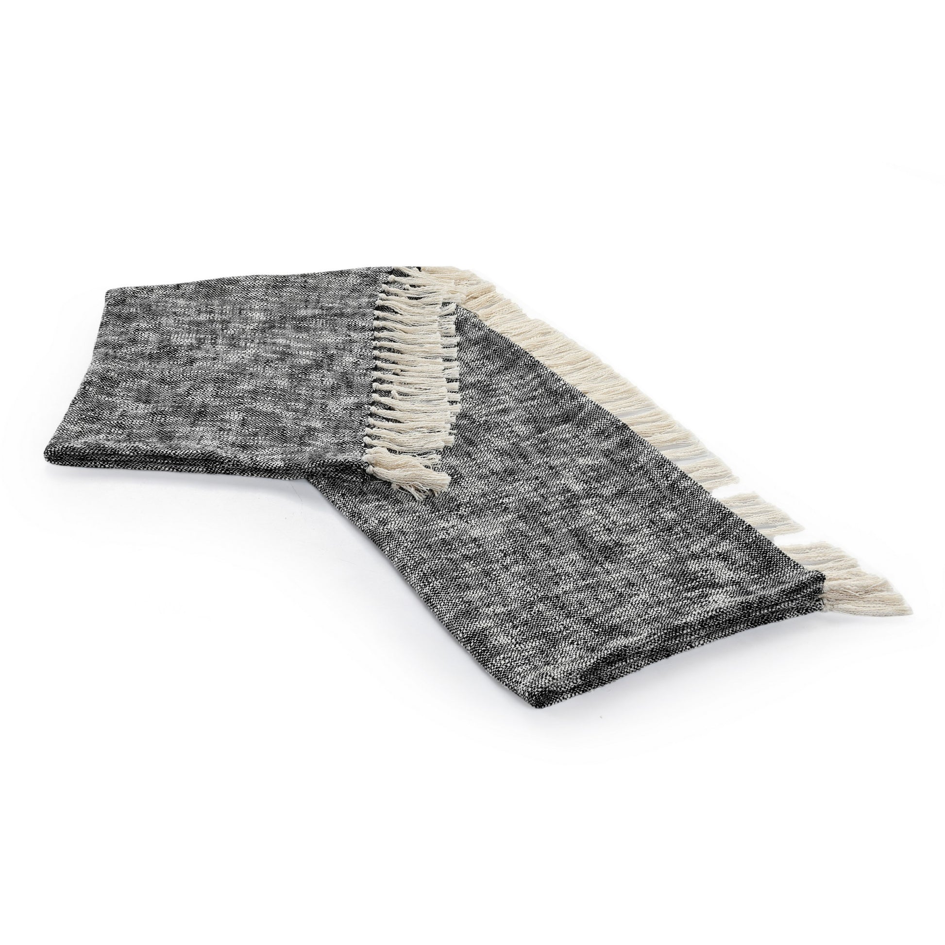 50" X 60" Black and White Woven Cotton Throw Blanket with Fringe-6