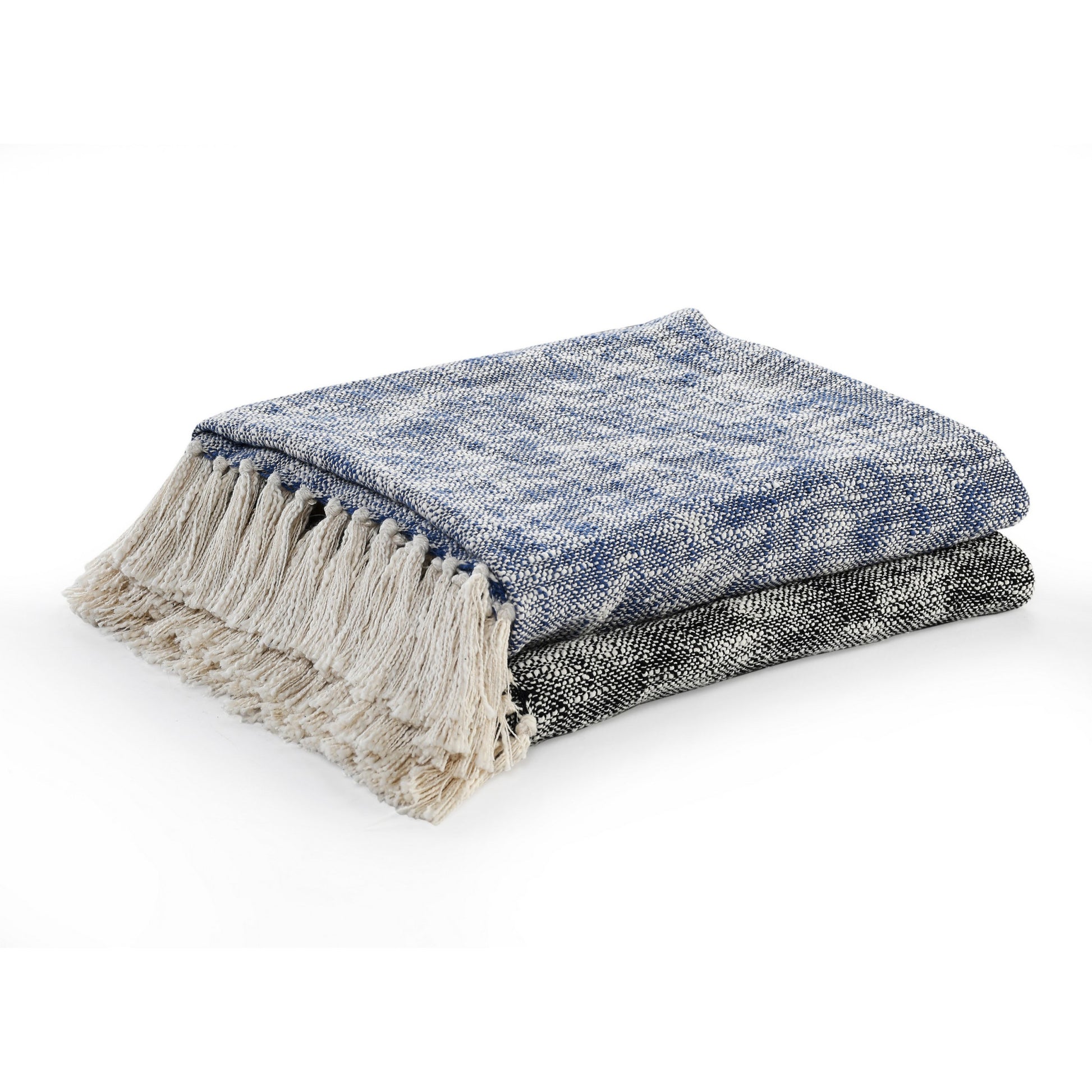 50" X 60" Black and White Woven Cotton Throw Blanket with Fringe-4