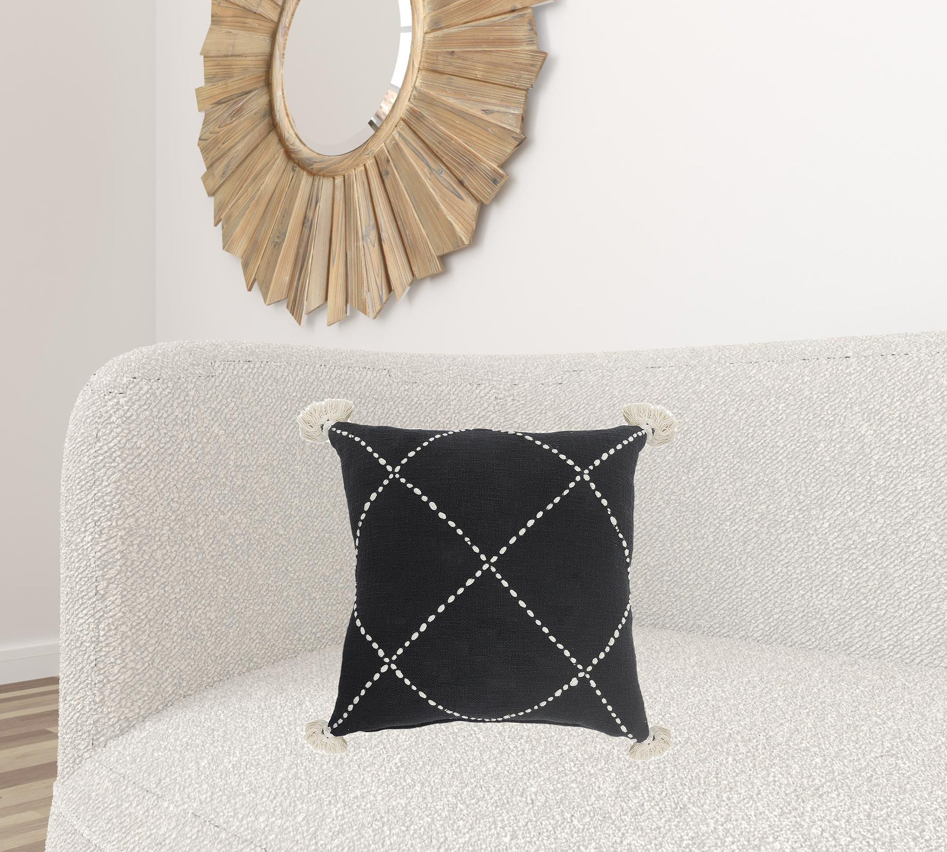 20" X 20" White And Black 100% Cotton Geometric Zippered Pillow-5