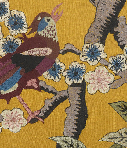 20" Blue and Yellow Bird Floral Throw Pillow with Embroidery-2