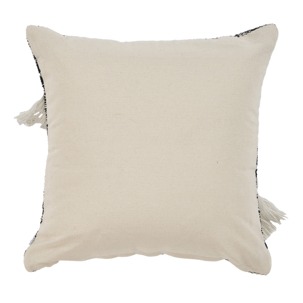 18" Black and Off White Throw Pillow with Fringe-2