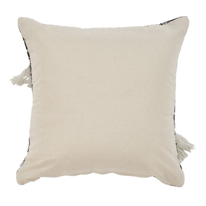 18" Black and Off White Throw Pillow with Fringe-2