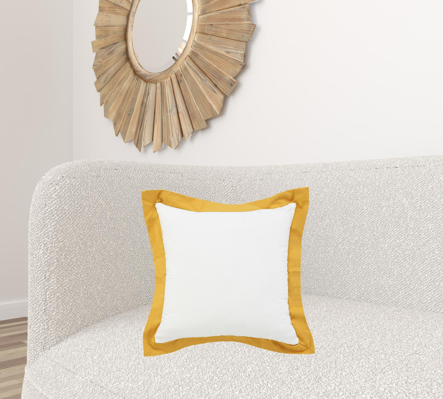 20" X 20" White And Golden Yellow 100% Cotton Geometric Zippered Pillow-5