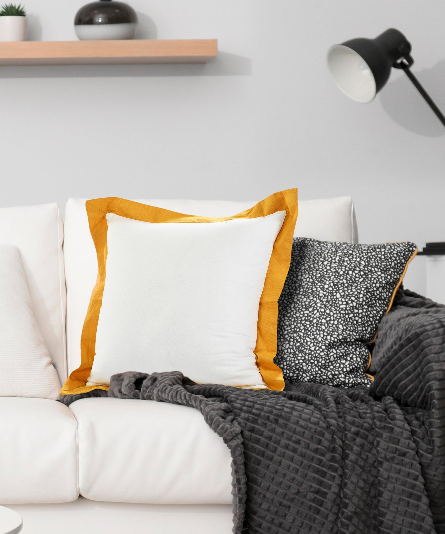 20" X 20" White And Golden Yellow 100% Cotton Geometric Zippered Pillow-8