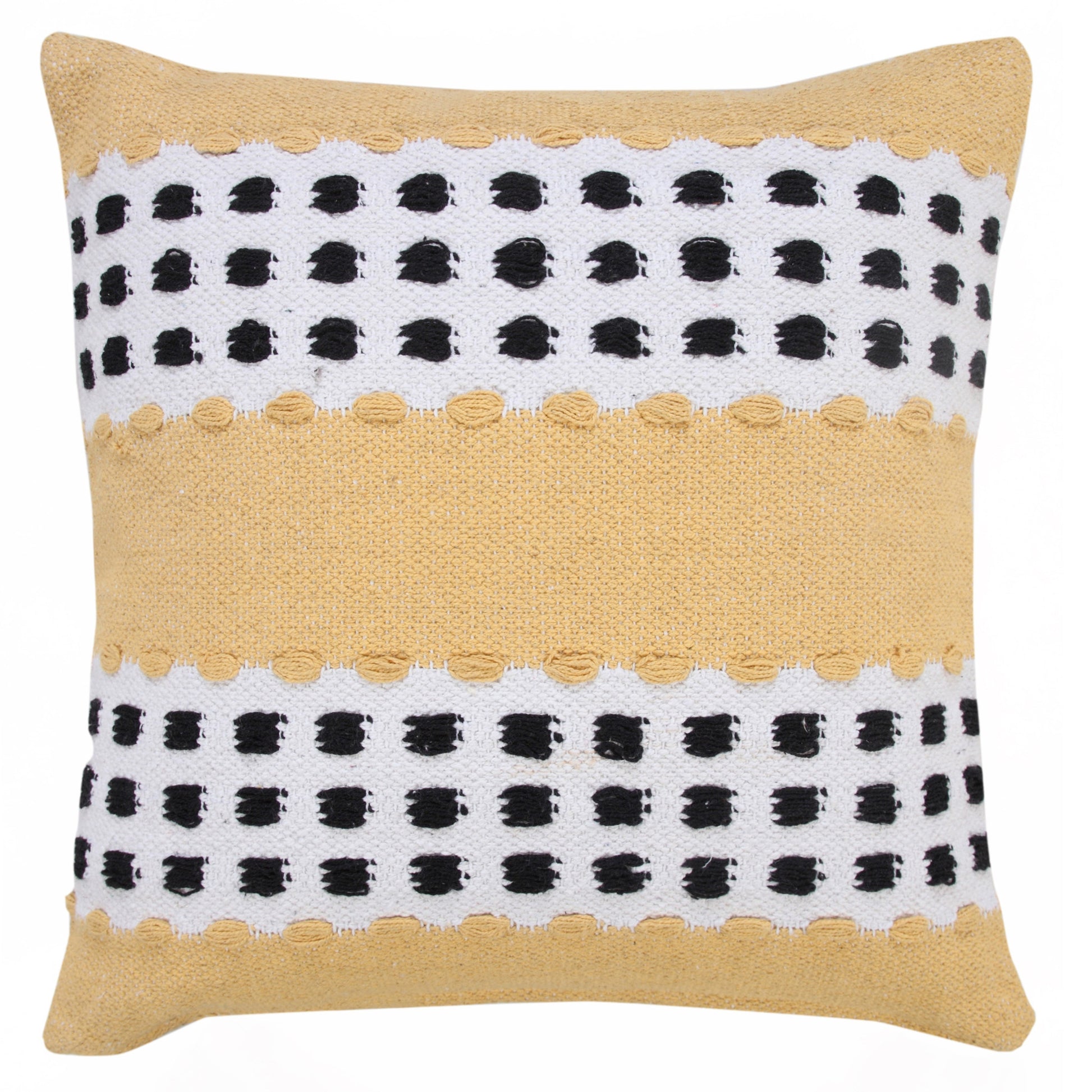 20" X 20" Yellow Black And White 100% Cotton Striped Zippered Pillow-0