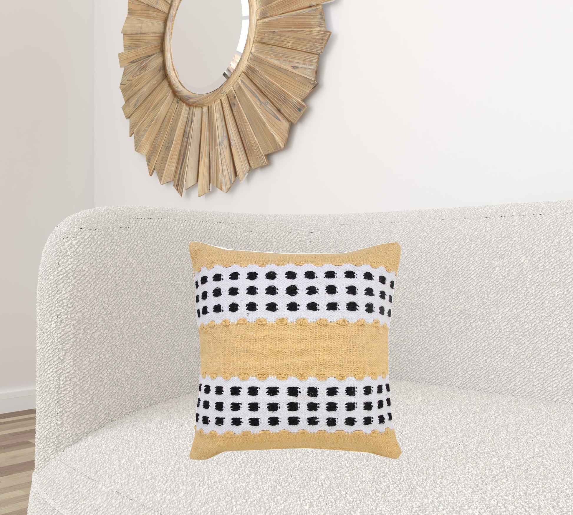 20" X 20" Yellow Black And White 100% Cotton Striped Zippered Pillow-6