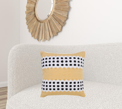 20" X 20" Yellow Black And White 100% Cotton Striped Zippered Pillow-6