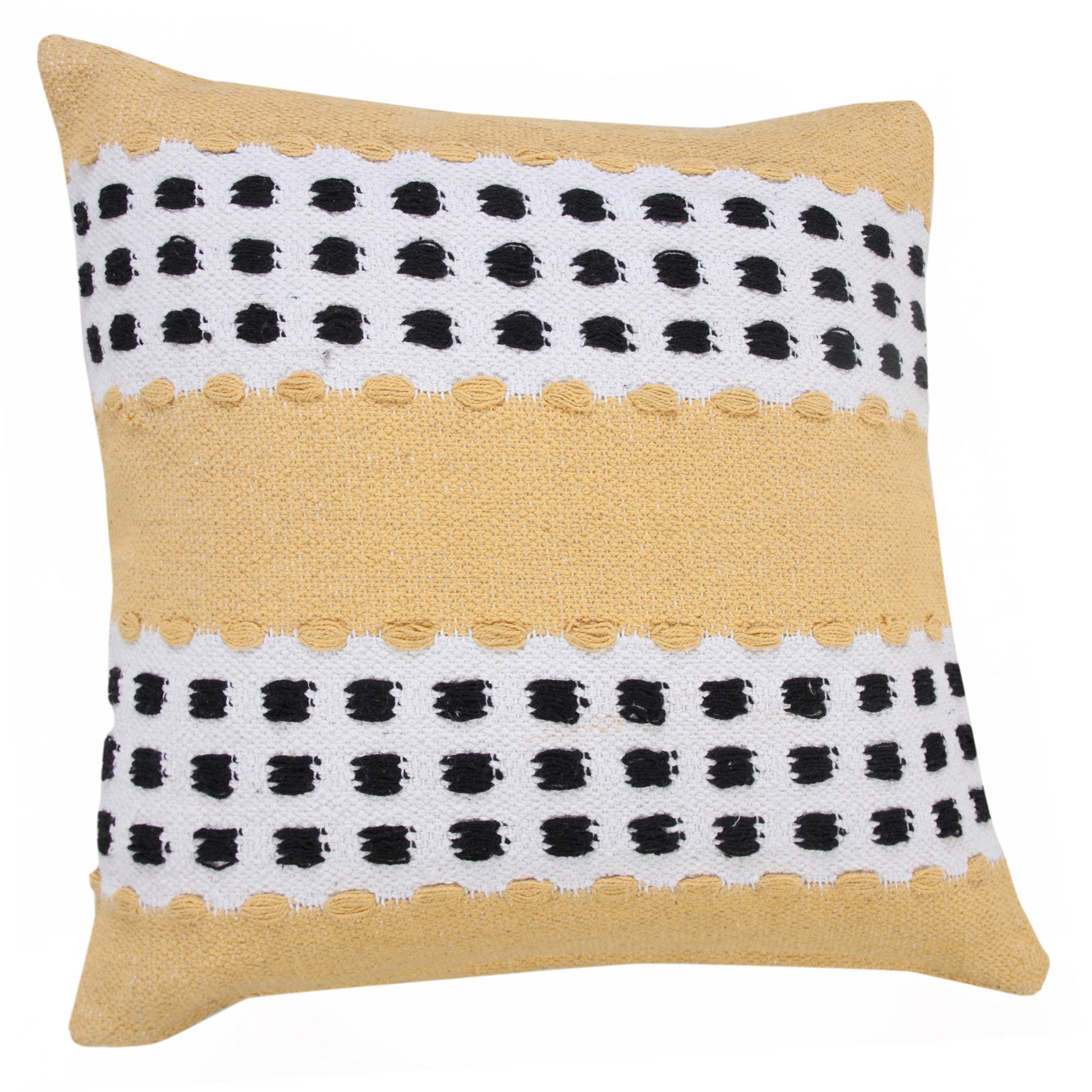 20" X 20" Yellow Black And White 100% Cotton Striped Zippered Pillow-2