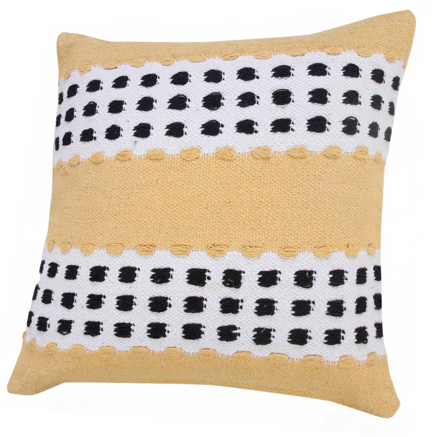 20" X 20" Yellow Black And White 100% Cotton Striped Zippered Pillow-3