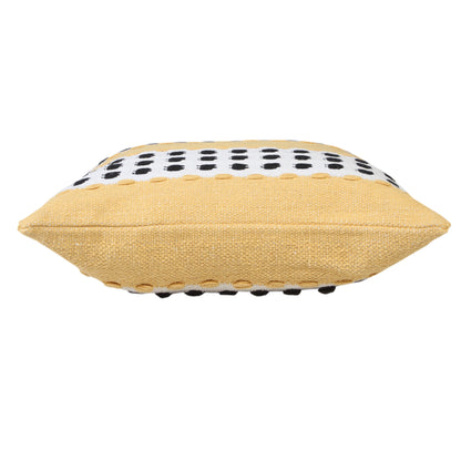 20" X 20" Yellow Black And White 100% Cotton Striped Zippered Pillow-4