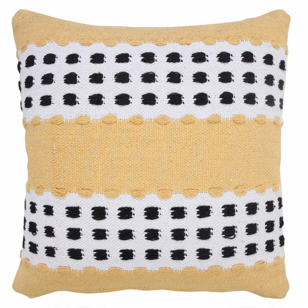 20" X 20" Yellow Black And White 100% Cotton Striped Zippered Pillow-5