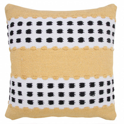 20" X 20" Yellow Black And White 100% Cotton Striped Zippered Pillow-5