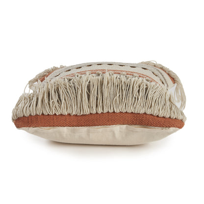18" Beige and Red Throw Pillow with Fringe-1