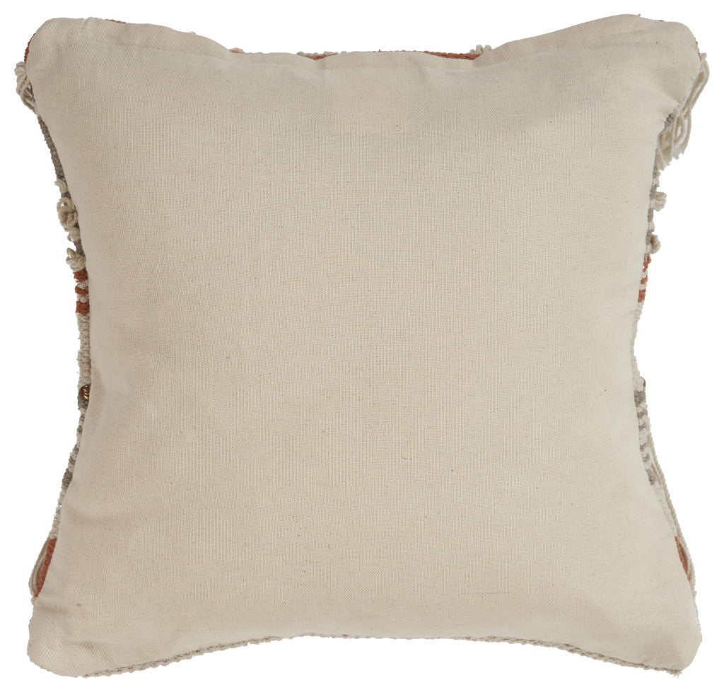 18" Beige and Red Throw Pillow with Fringe-2