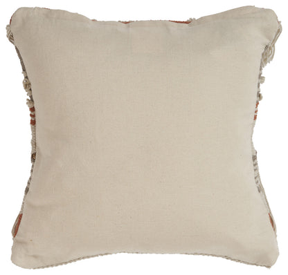 18" Beige and Red Throw Pillow with Fringe-2