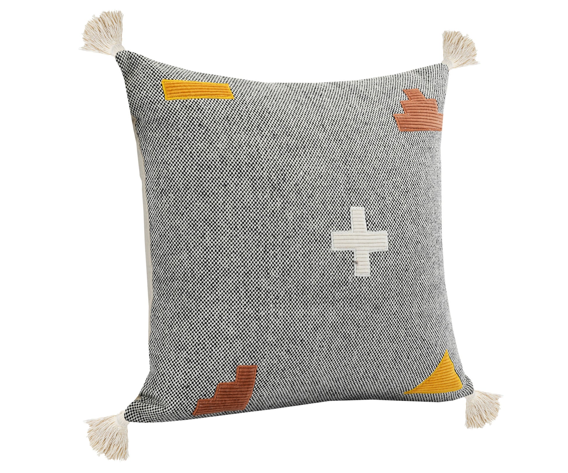 20" X 20" Black Off-White Yellow And Orange 100% Cotton Geometric Zippered Pillow-1