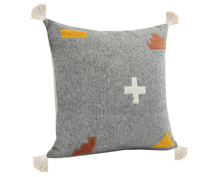 20" X 20" Black Off-White Yellow And Orange 100% Cotton Geometric Zippered Pillow-1