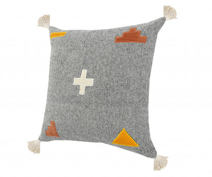 20" X 20" Black Off-White Yellow And Orange 100% Cotton Geometric Zippered Pillow-2