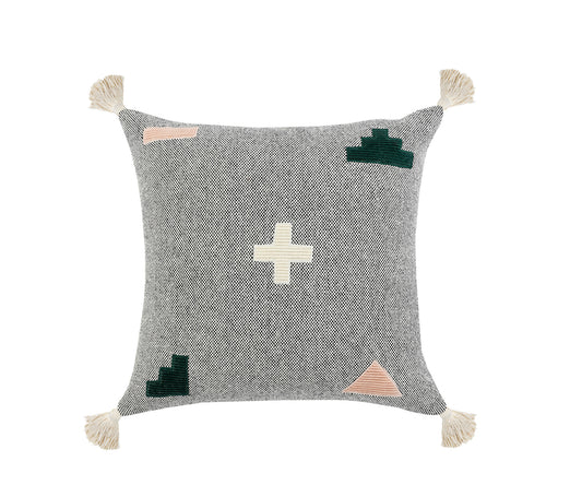 20" X 20" Black Off-White Pink And Green 100% Cotton Geometric Zippered Pillow-0