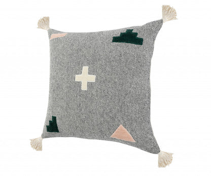 20" X 20" Black Off-White Pink And Green 100% Cotton Geometric Zippered Pillow-2