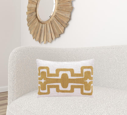 16" X 24" Yellow And Ivory 100% Cotton Geometric Zippered Pillow-4