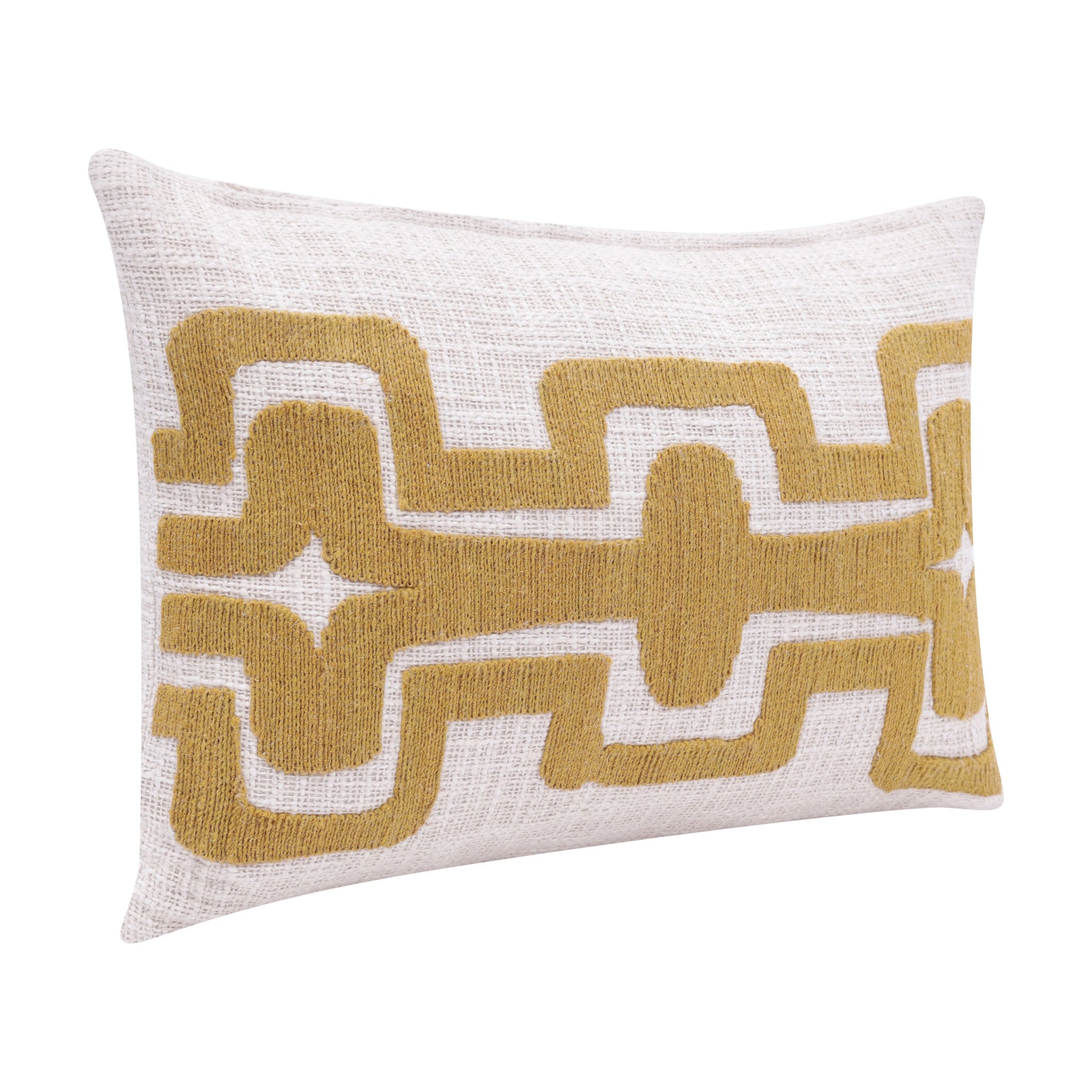 16" X 24" Yellow And Ivory 100% Cotton Geometric Zippered Pillow-1
