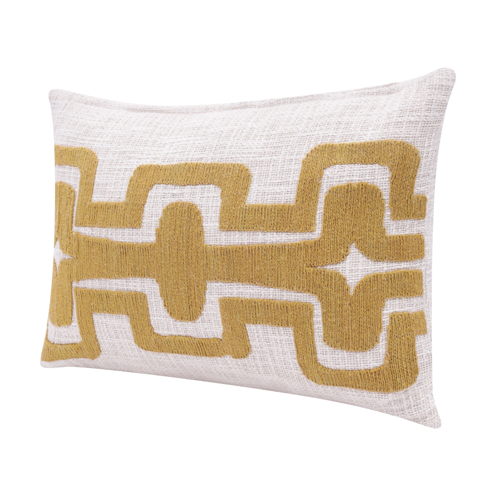 16" X 24" Yellow And Ivory 100% Cotton Geometric Zippered Pillow-6
