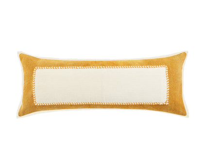 14" X 36" Golden Yellow And Cream 100% Cotton Zippered Pillow-0