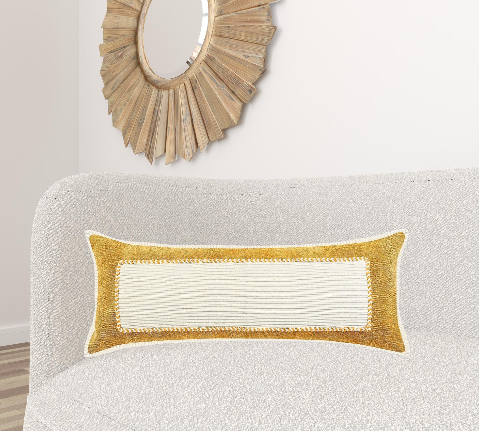 14" X 36" Golden Yellow And Cream 100% Cotton Zippered Pillow-5