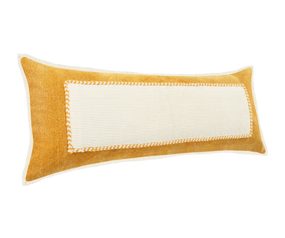 14" X 36" Golden Yellow And Cream 100% Cotton Zippered Pillow-1